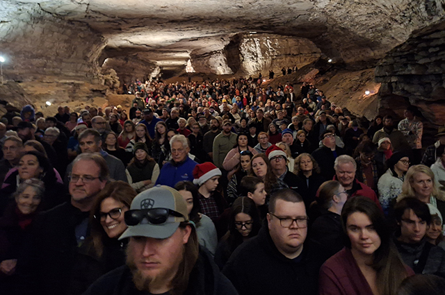 Hundreds tune into a Dec. 1 performance by the Heart of Kentucky Chorus at Mammoth Cave. This 45th annual Cave Sing, held at Mammoth Cave National Park, also featured the Lindsey Wilson College Singers and trumpetist Hillary Sward.