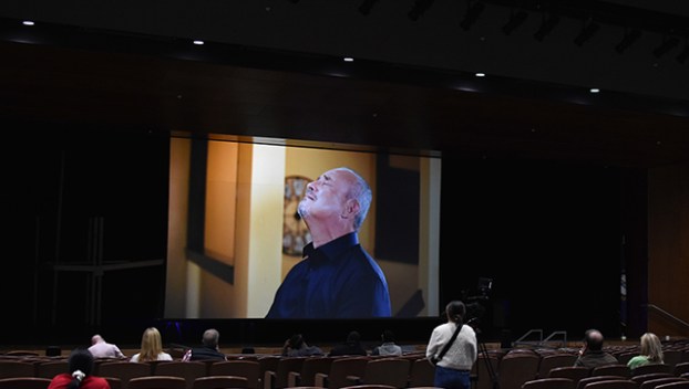 A video spotlighting the impacts of fentanyl is played at the Bowling Green High School Performing Arts Center as part of a presentation by Stephen Parrott, an advanced EMT at The Medical Center EMS, on Monday evening.