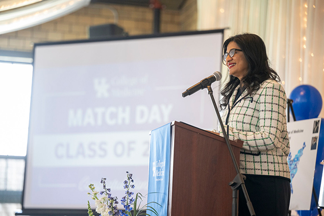 UK College of Medicine-Bowling Green students learned where they'll be taking their medical degrees as new doctors during the annual "Match Day" celebration at La Gala in Bowling Green, March 21, 2025. A medical school tradition, the Match Day ceremonies take place simultaneously at noon Eastern Daylight Time the same day every year at medical schools across the country. The National Resident Matching Program (NRMP) pairs the wishes of the students with the needs of hospitals’ residency programs. Match Day is for students in the graduating class to announce the location of their residency program, celebrate their futures as doctors and reflect on the past four years at the University of Kentucky. (Photo by Joe Imel)