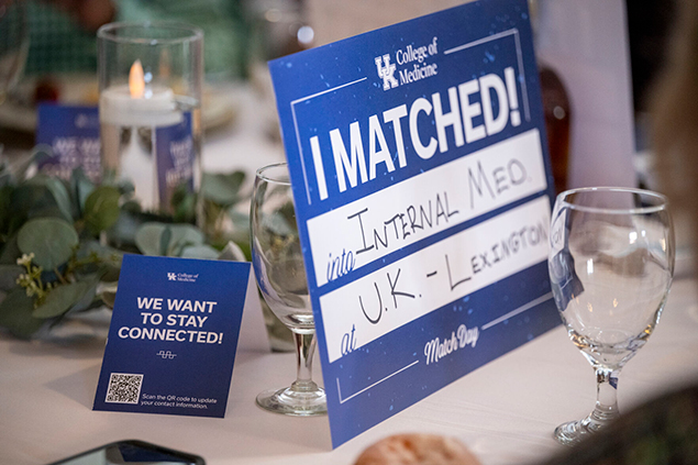 UK College of Medicine-Bowling Green students learned where they'll be taking their medical degrees as new doctors during the annual "Match Day" celebration at La Gala in Bowling Green, March 21, 2025. A medical school tradition, the Match Day ceremonies take place simultaneously at noon Eastern Daylight Time the same day every year at medical schools across the country. The National Resident Matching Program (NRMP) pairs the wishes of the students with the needs of hospitals’ residency programs. Match Day is for students in the graduating class to announce the location of their residency program, celebrate their futures as doctors and reflect on the past four years at the University of Kentucky. (Photo by Joe Imel)