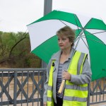 Debi West, public information officer for the City of Bowling Green, holds a Sunday press conference on the flooding. (DAVID MAMARIL HOROWITZ)