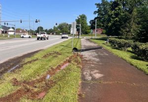 A light pole went down on the greenways trail along cemetery road. Vehicle tracks make it appear a vehicle struck it, noted Debi West, public information officer for the City of Bowling Green.
