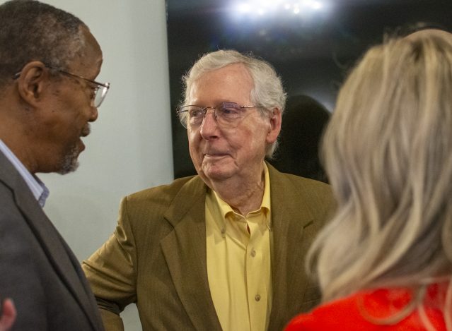 Picture of U.S. Sen. Mitch McConnell speaking to attendees of the Wednesday Bowling Green Rotary Club event at the Bowling Green Country Club
